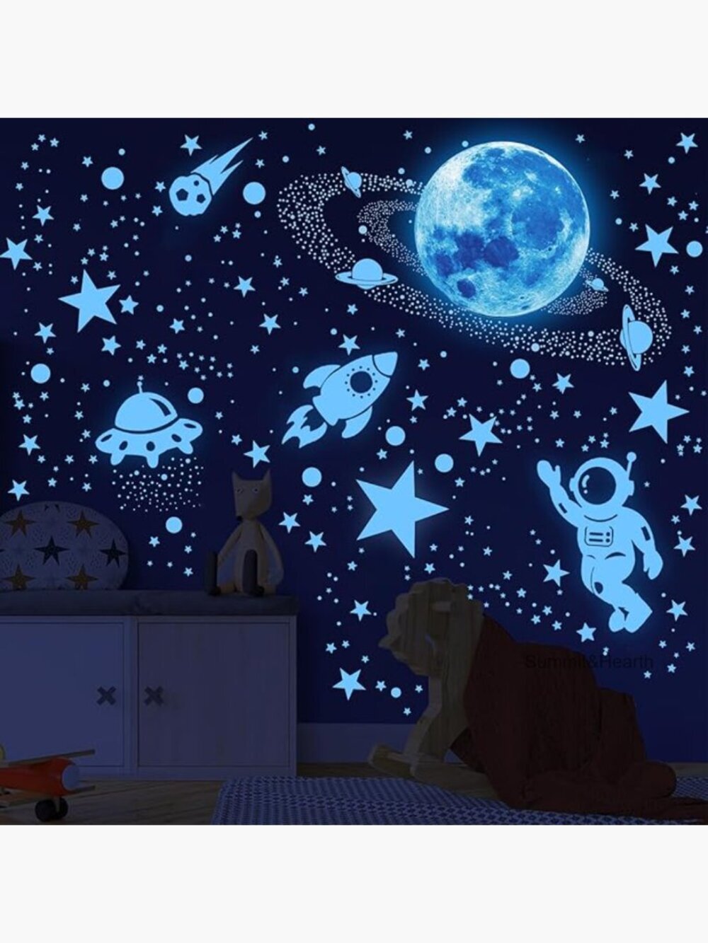 Glow in the Dark Space Wall Decals, 531-Piece Vinyl Sticker Set for Kids